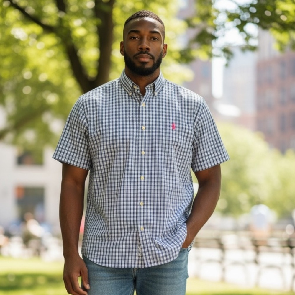 Ralph Lauren Blue and White Checkered Men's Shirt